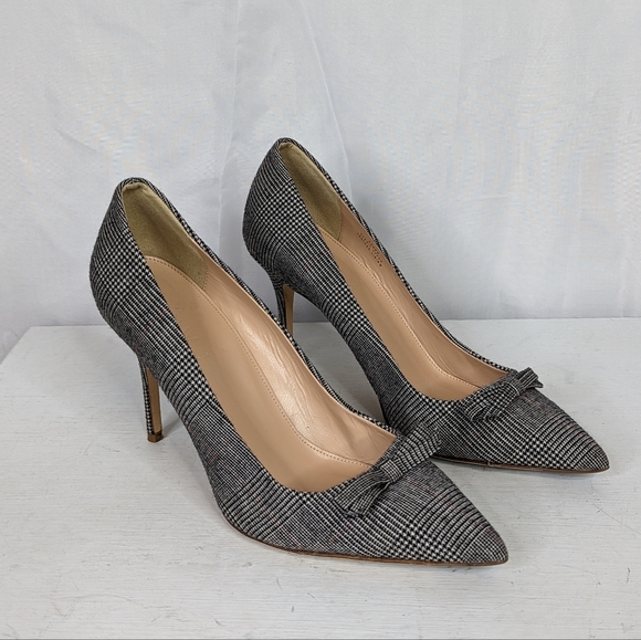J. Crew Shoes - J. Crew Grey Plaid Pointed Elsie Bow Stiletto Pump Heels